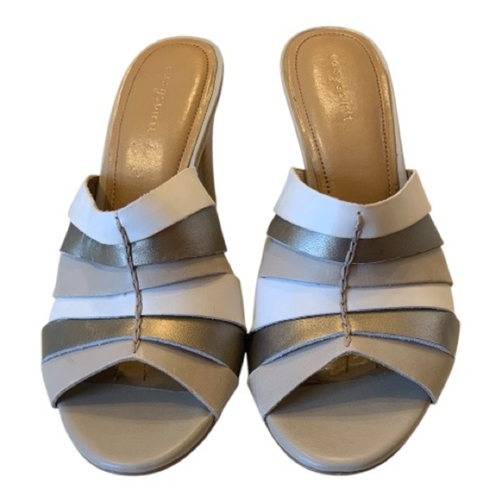 Easy Spirit Women's Esquinda Leather Slip-On Heels in Silver White Gold Size 8.5